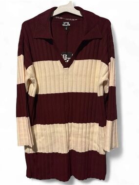 Size Medium Future Collective Burgundy and Cream Striped Knit Dress